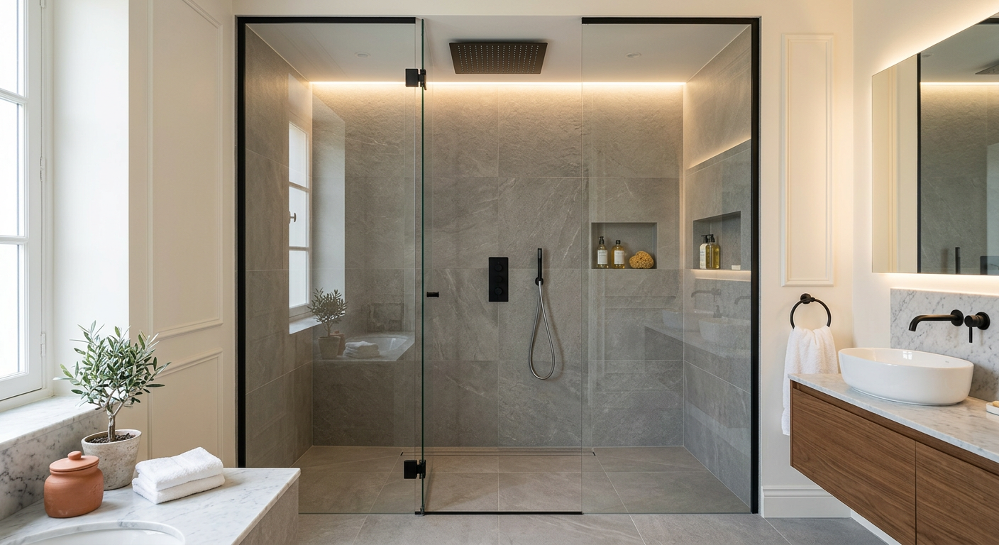 Installation de salle de bain moderne avec douche à l'italienne à Villejuif 94